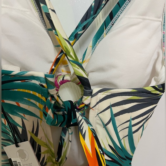 50) Womens Plunge Ring Detail One Piece Swimsuit Shade & Shore Tropical NWT XS - Picture 9 of 9